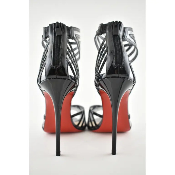 Christian Louboutin Maratena 100 Black PVC Ankle Strap Sandal Heel Pump Shoe 36 - Picture 10 of 11